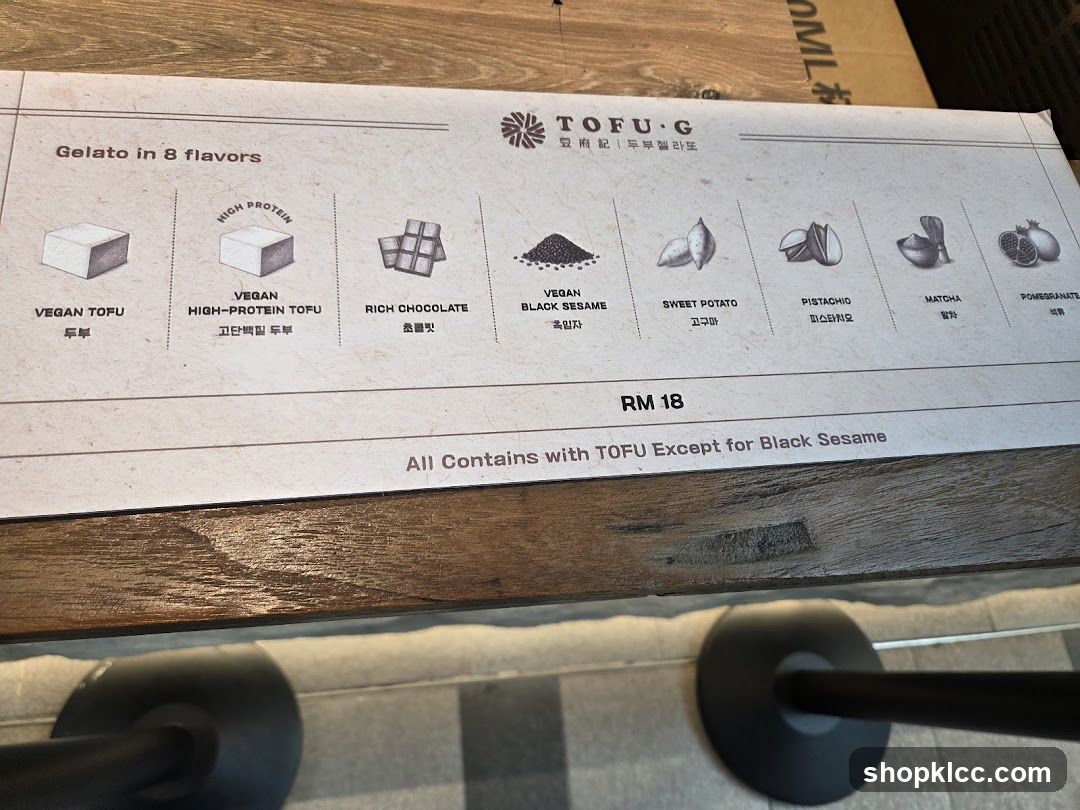 TOFU G Gelato Menu