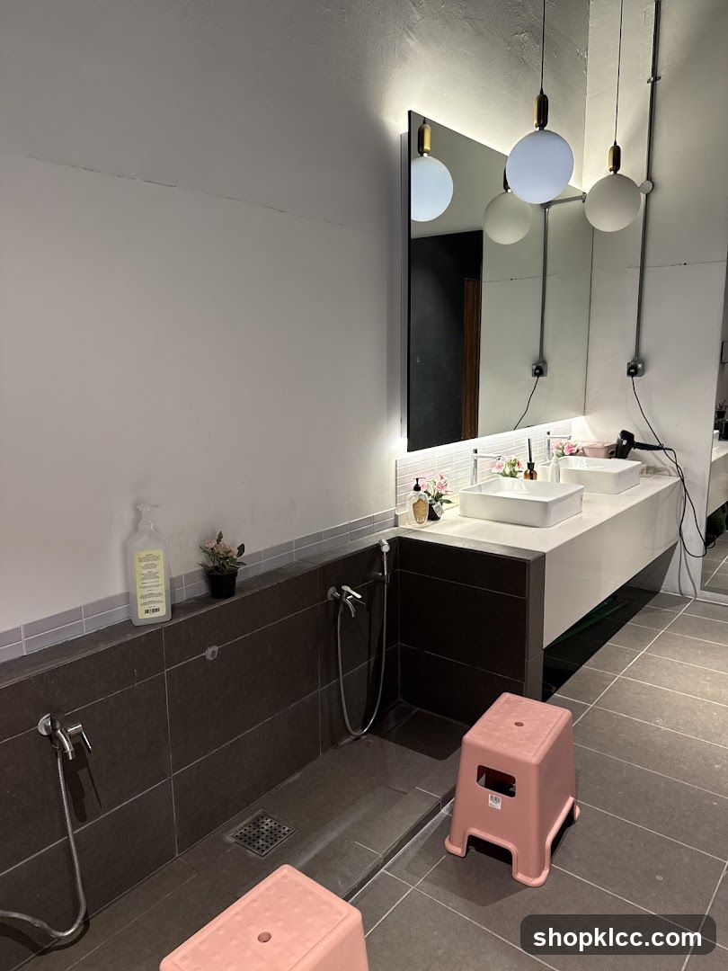 Modern Bathroom with Sinks and Shower Area