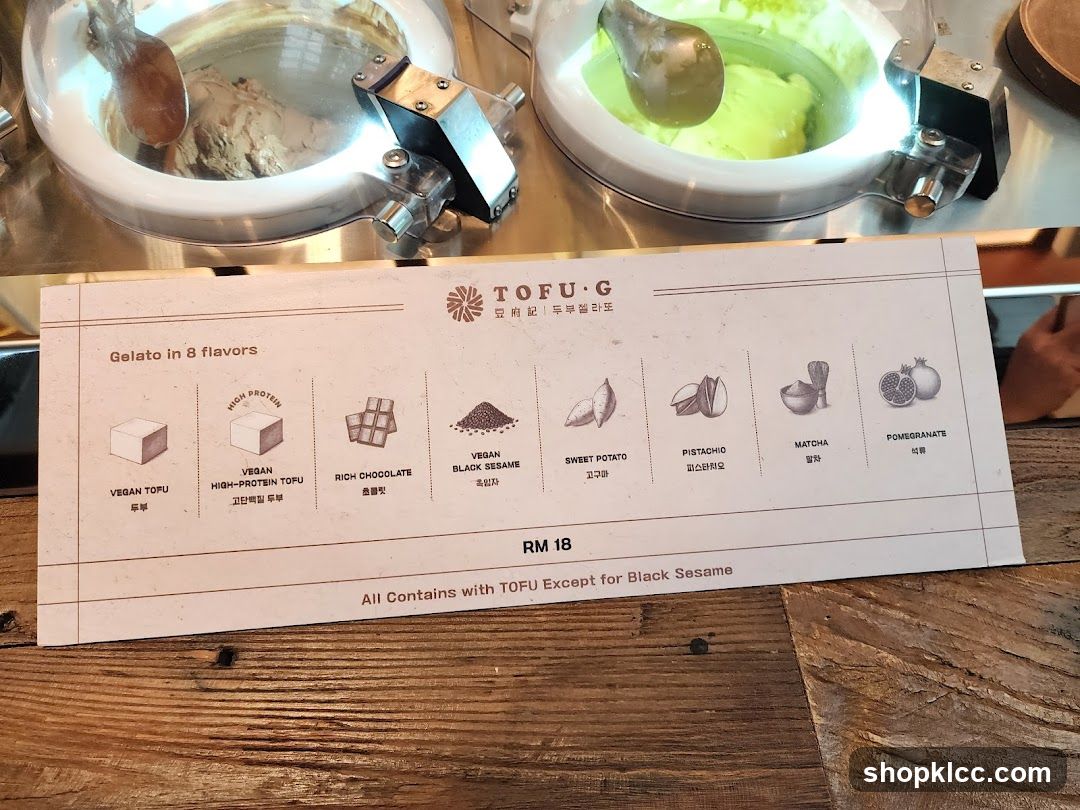 TOFU-G Gelato Menu