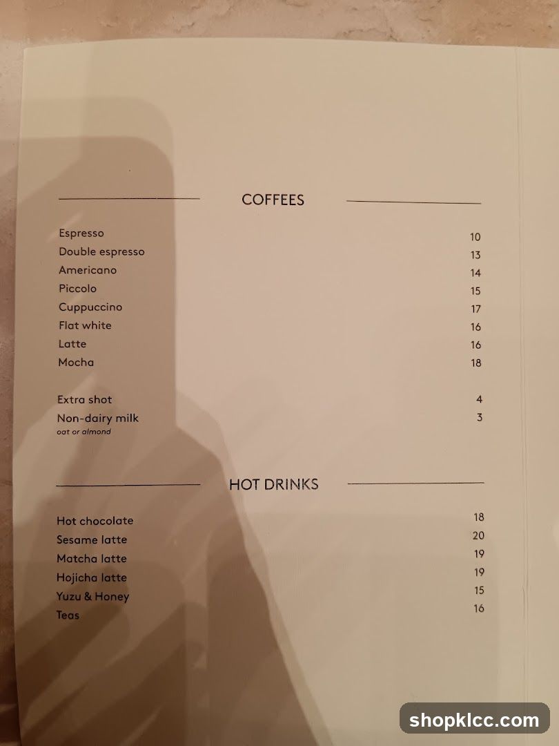 Coffees and Hot Drinks Menu