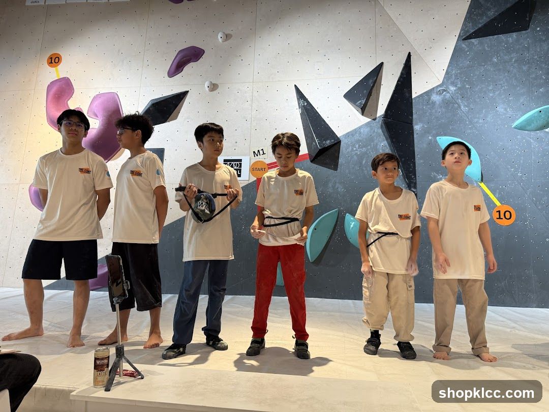 Young climbers in a bouldering gym