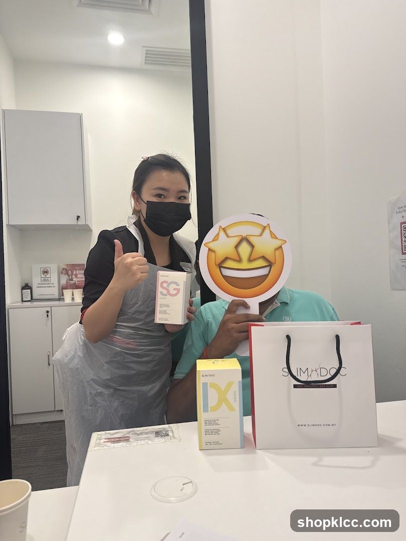Customer and staff with products