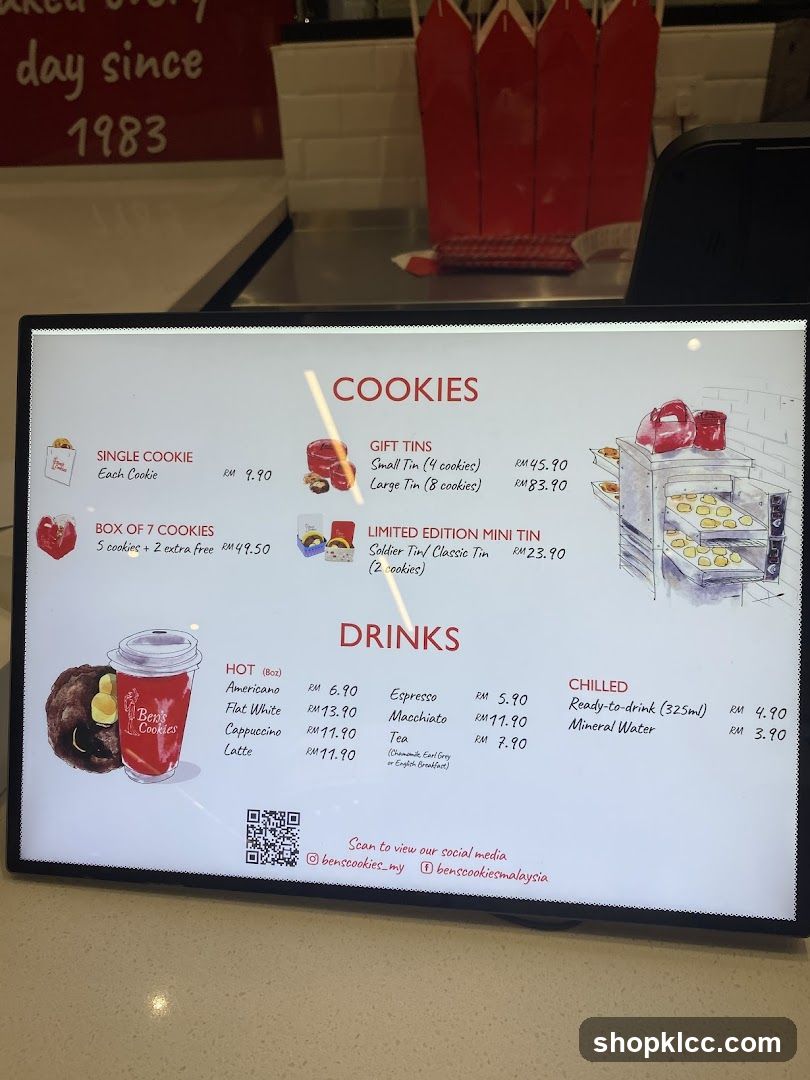 Ben's Cookies Menu