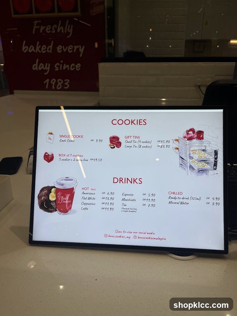 Cookies and Drinks Menu