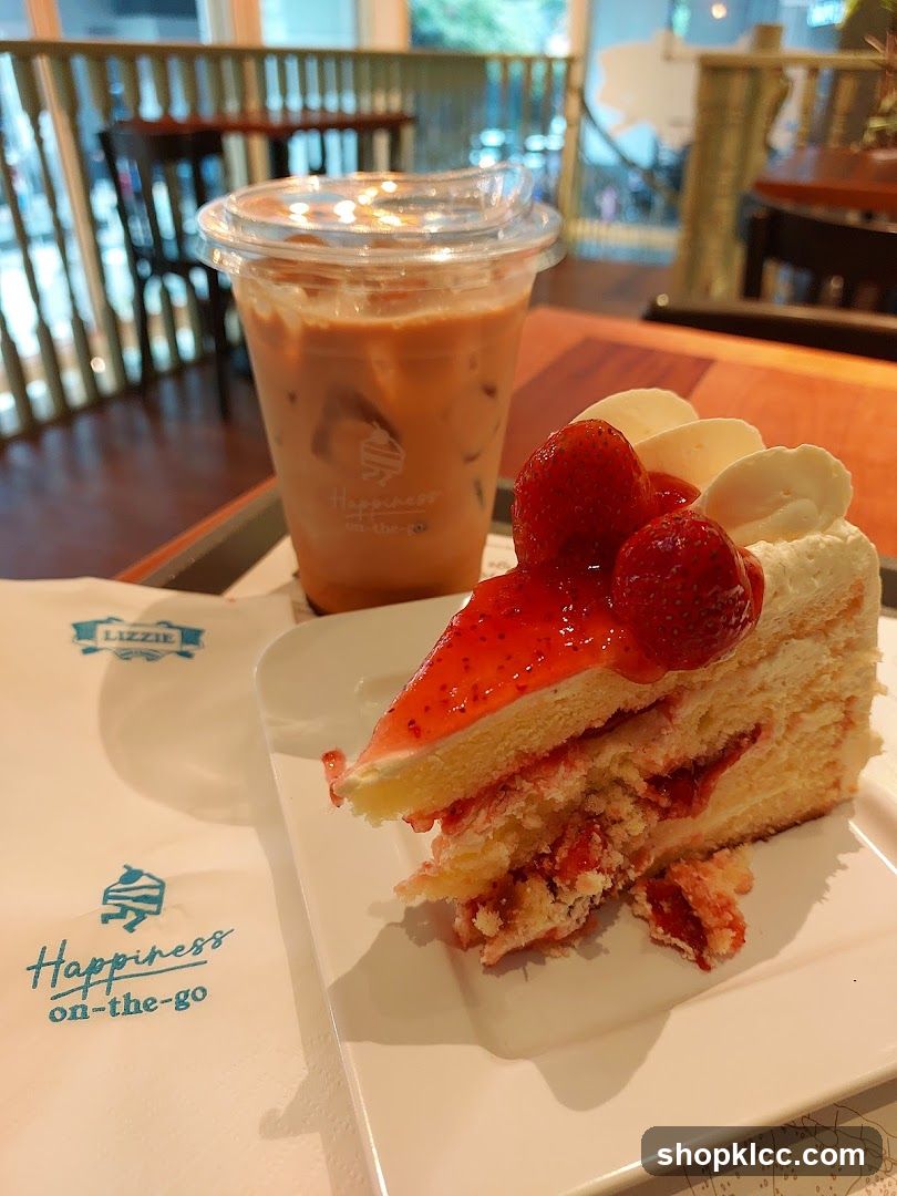 Strawberry cake and iced coffee