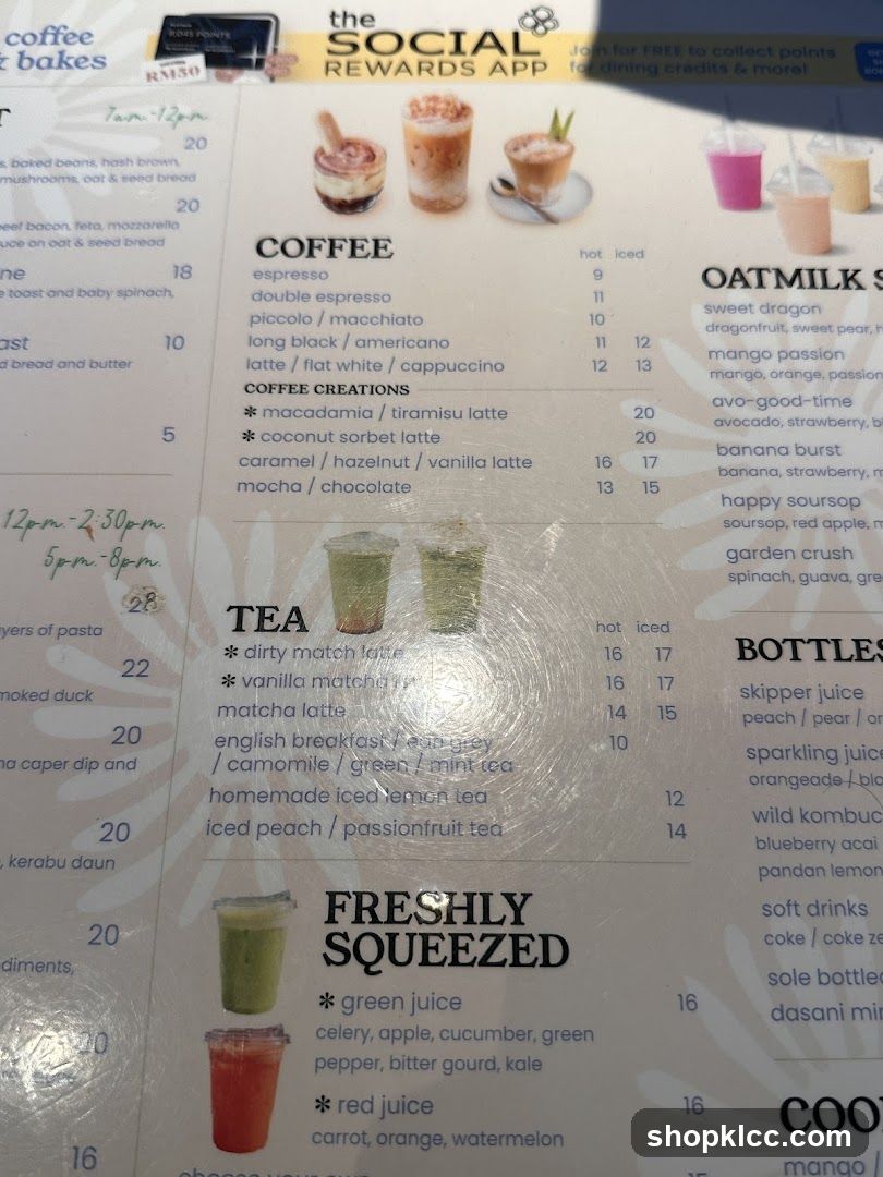 The Social Coffee & Bakes Menu