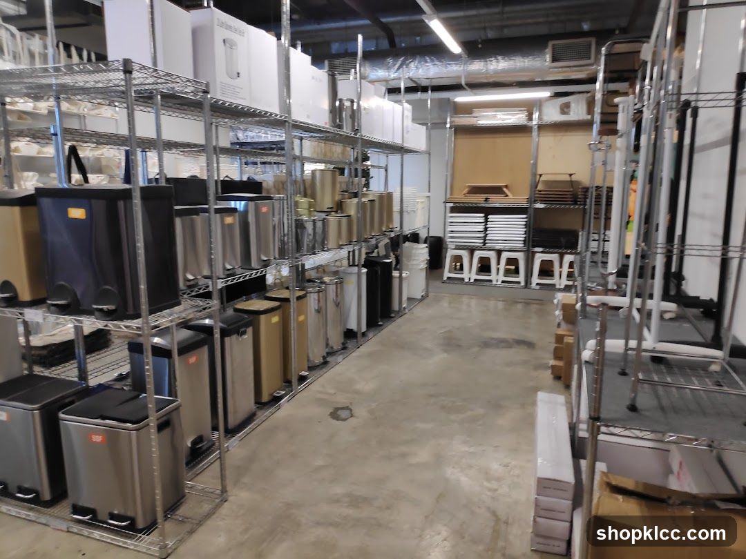 Storage Room with Trash Cans and Shelving