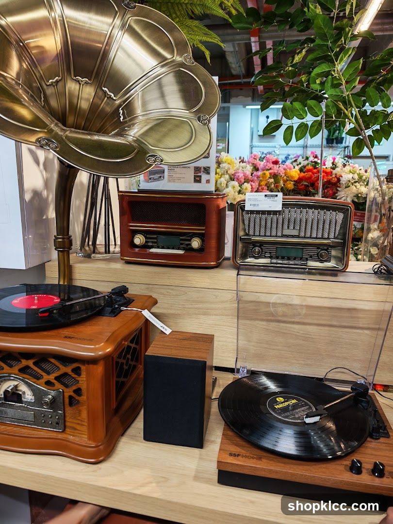 Vintage-style audio equipment display