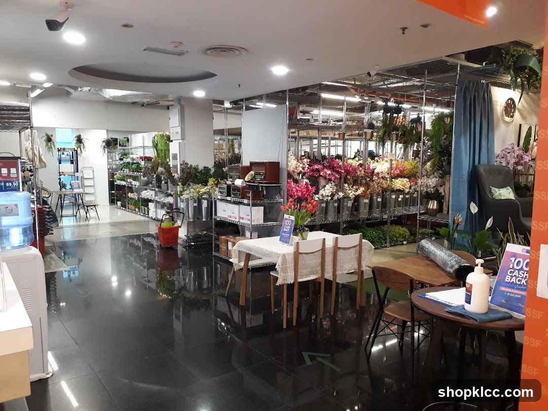 Interior of a store with flowers and furniture