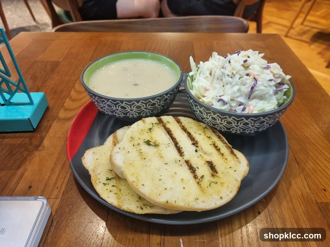 Soup, Coleslaw, and Garlic Bread