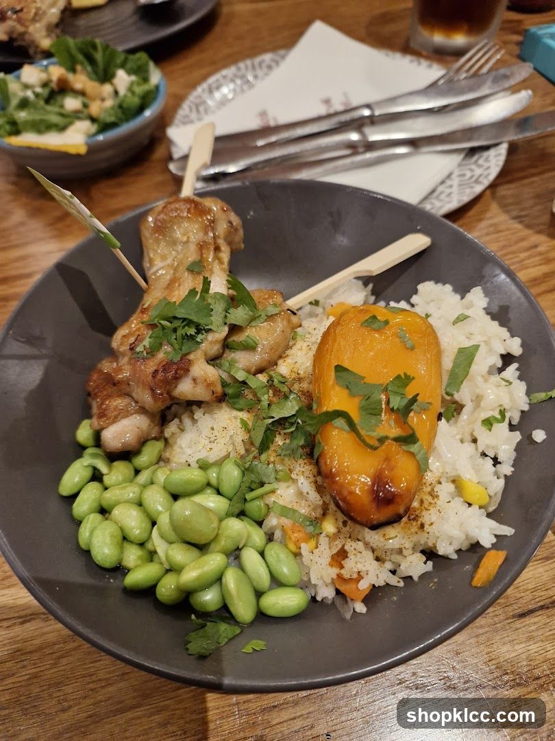 Chicken Skewers with Rice and Edamame