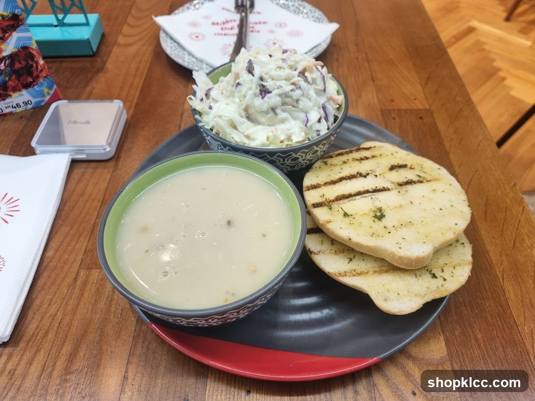 Soup, Coleslaw, and Garlic Bread