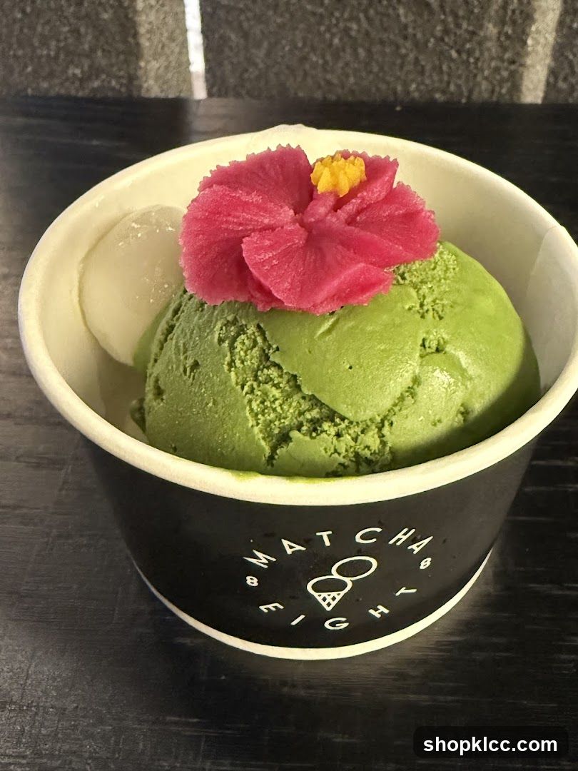Matcha Ice Cream with Flower Garnish