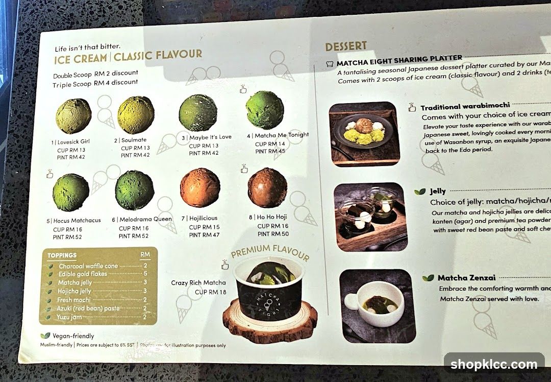 Ice Cream and Desserts Menu