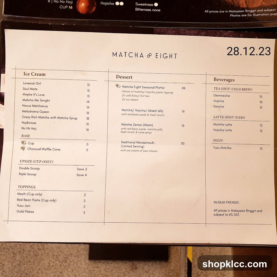 MATCHA & EIGHT Menu