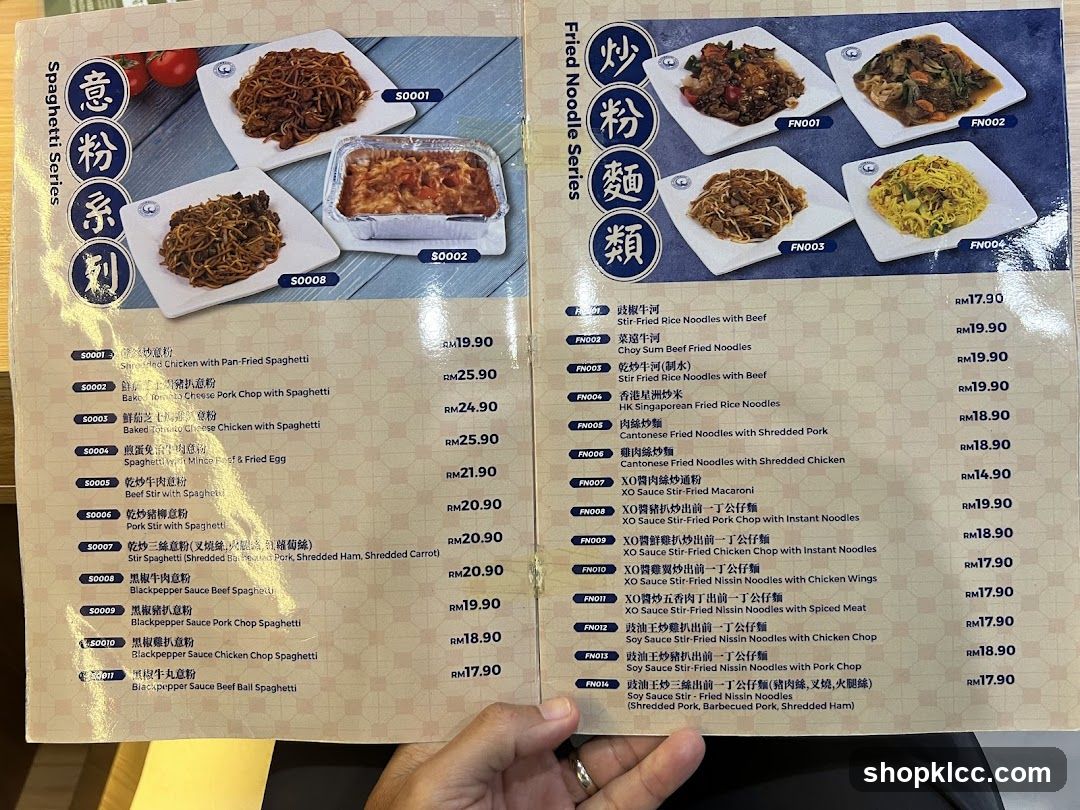 Spaghetti Series and Fried Noodle Series Menu