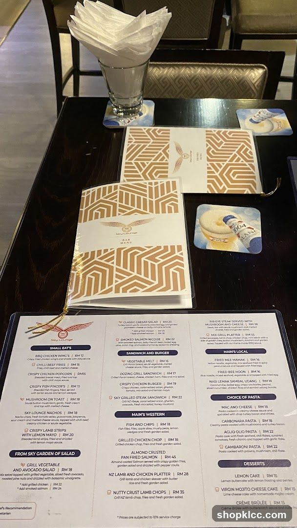 Sky Lounge Bar Menu