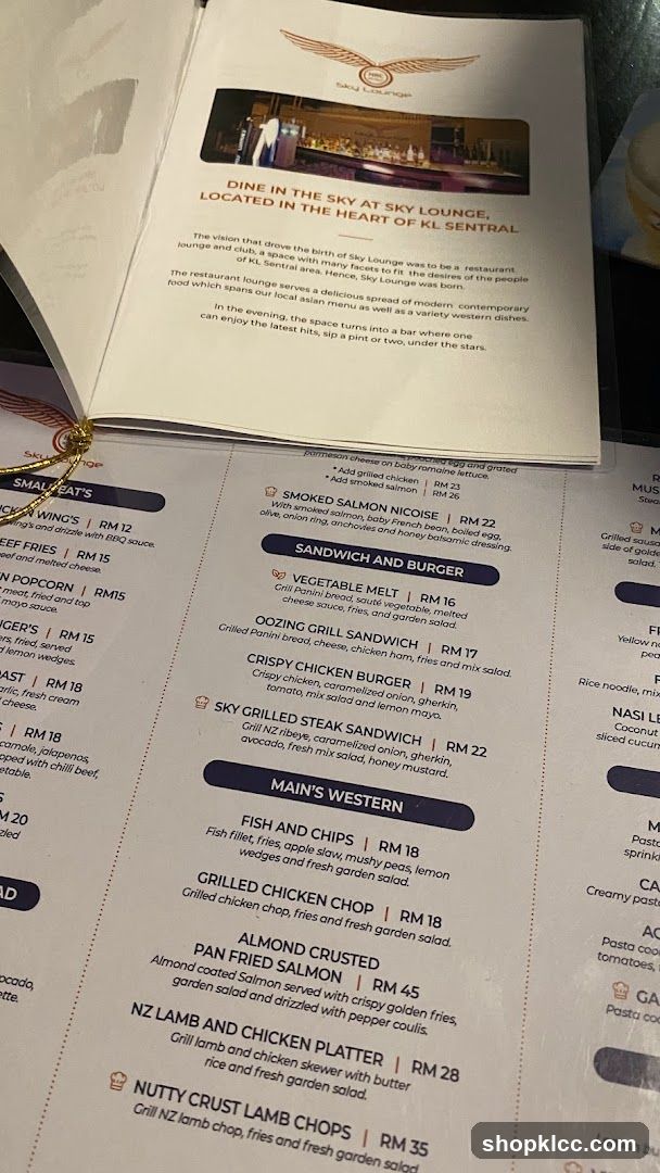 Sky Lounge Menu