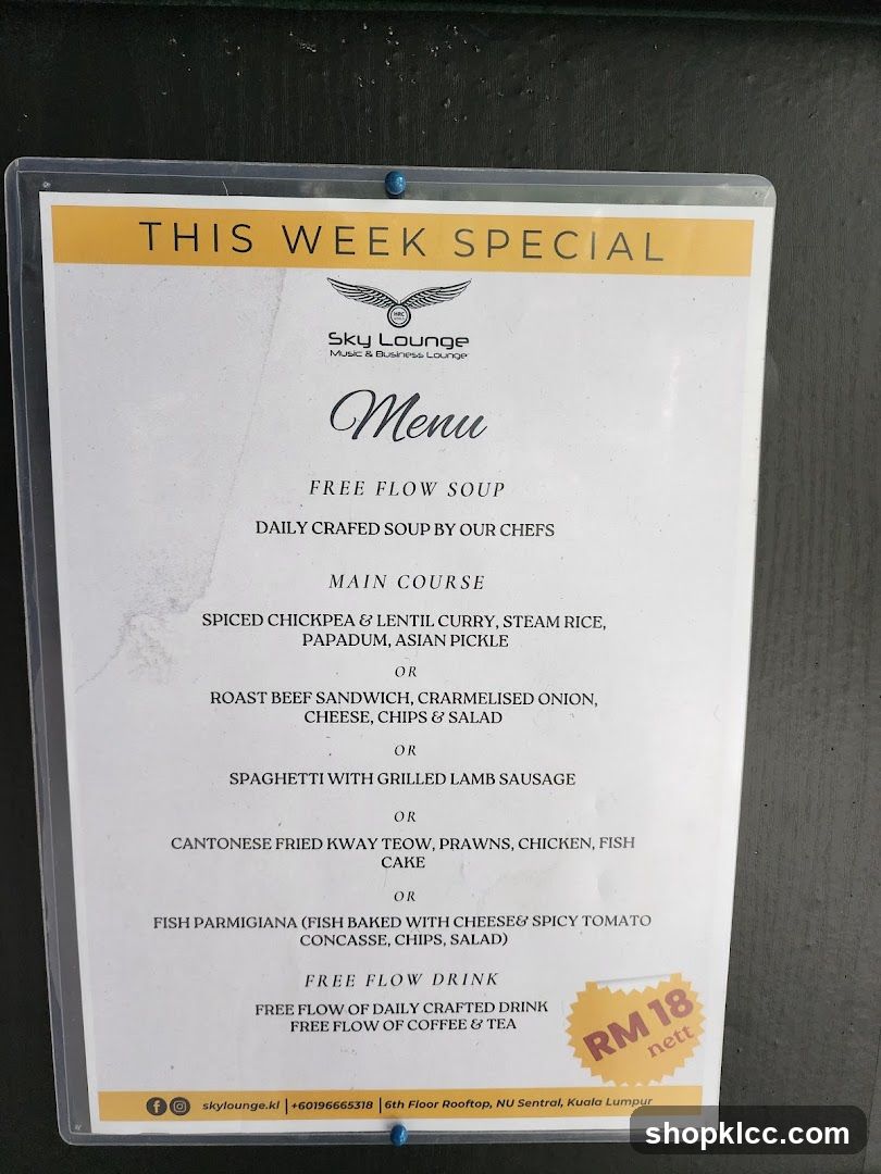 Sky Lounge Menu