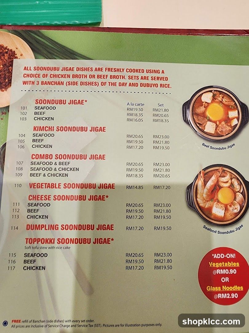 SOONDUBU JIGAE MENU