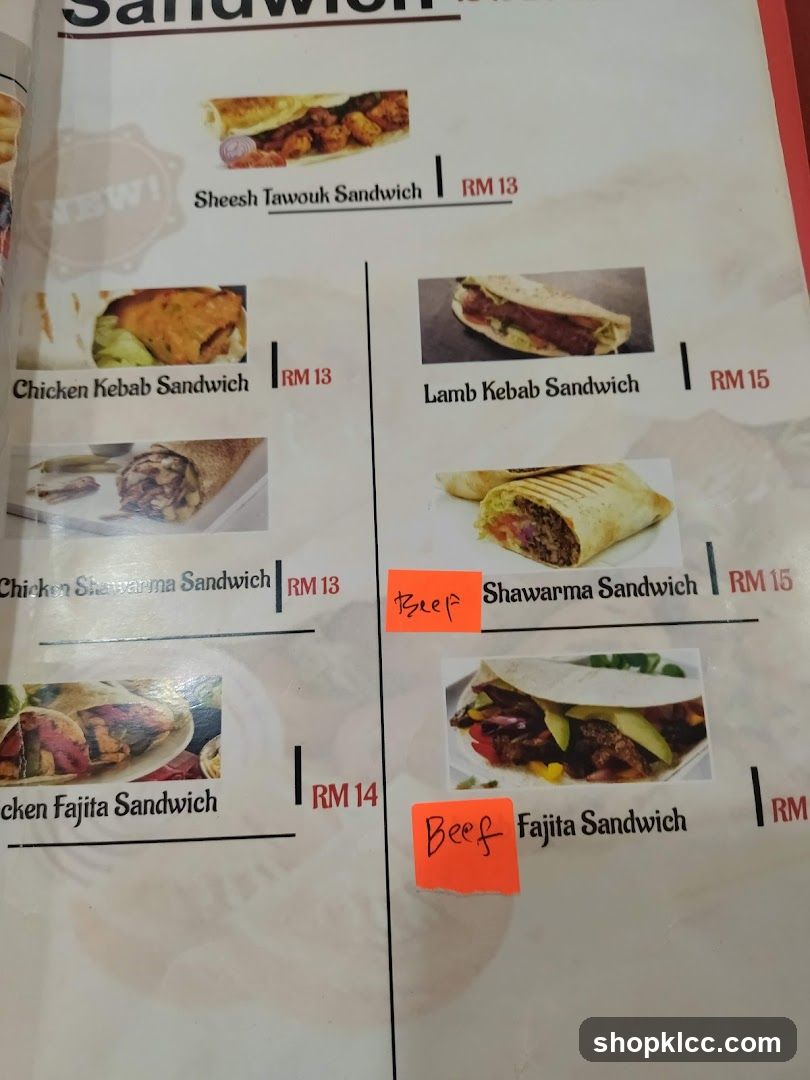 Sandwich Menu