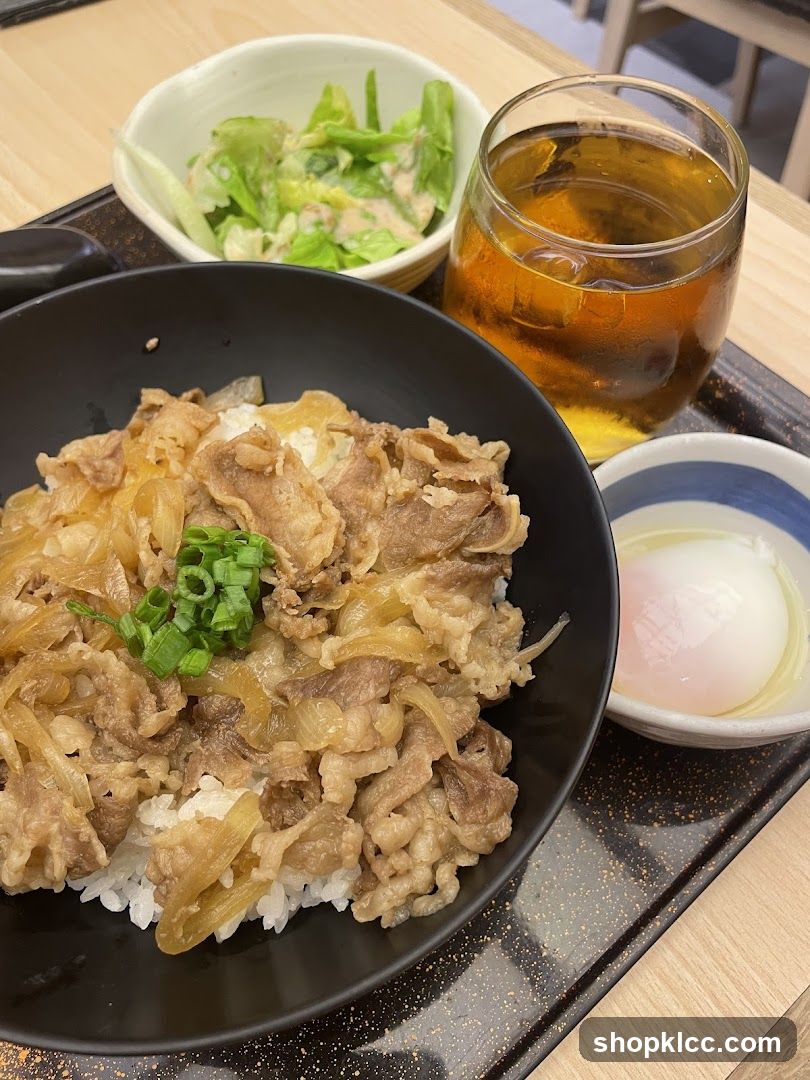 Beef Bowl with Side Salad and Egg