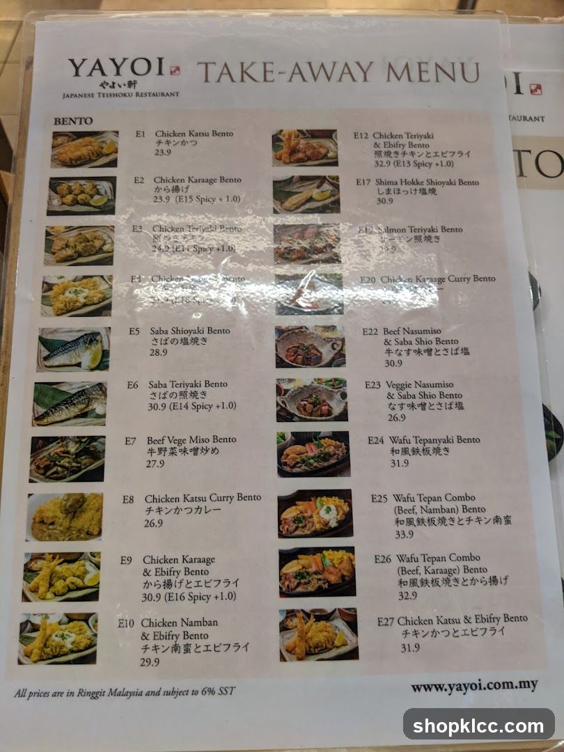 YAYOI TAKE-AWAY MENU