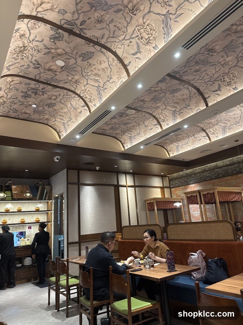 Restaurant Interior with Floral Ceiling