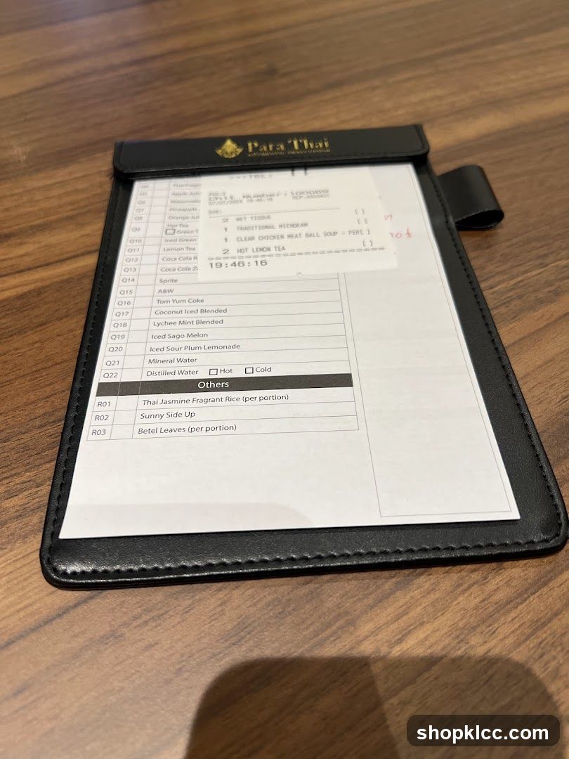 Para Thai Menu