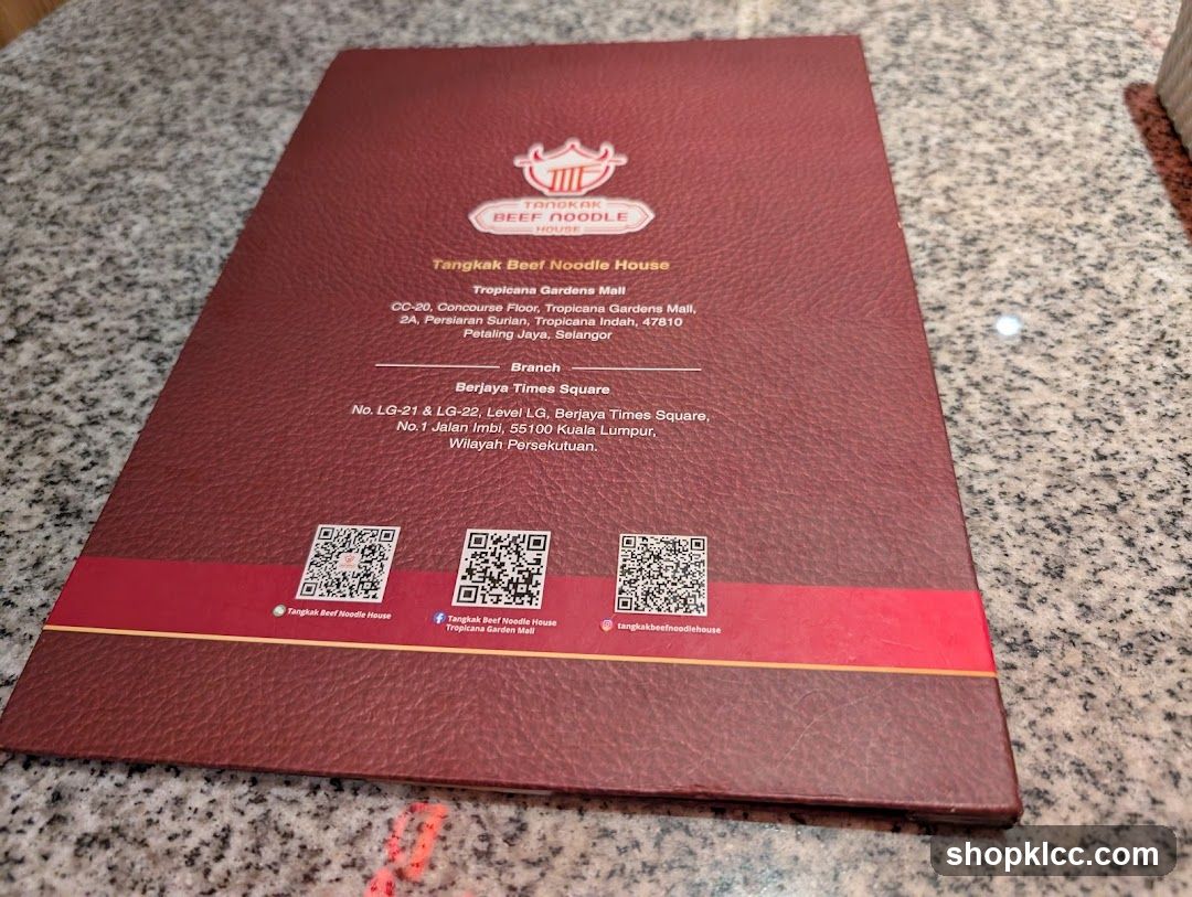 Tangkak Beef Noodle House Menu