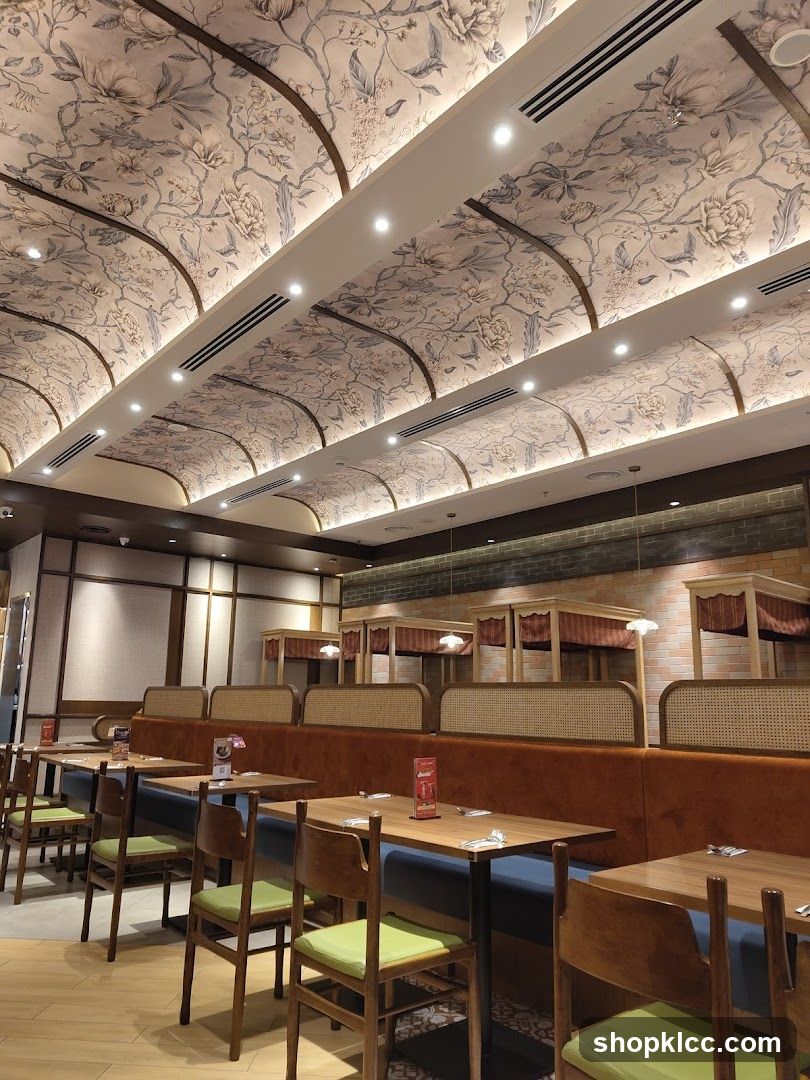 Restaurant Interior with Floral Ceiling