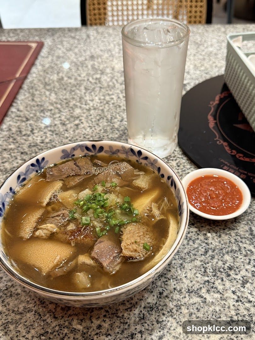 Beef noodle soup with chili sauce