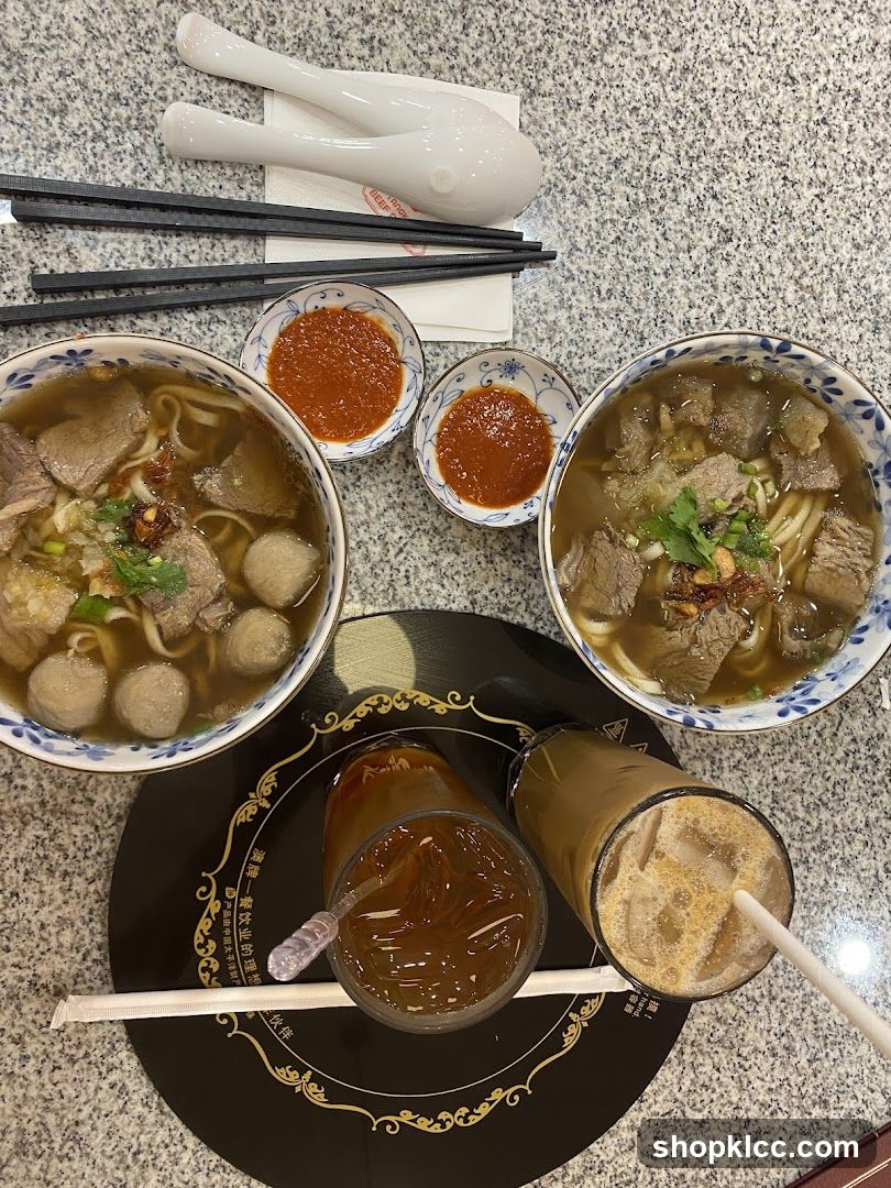 Beef Noodle Soup and Drinks