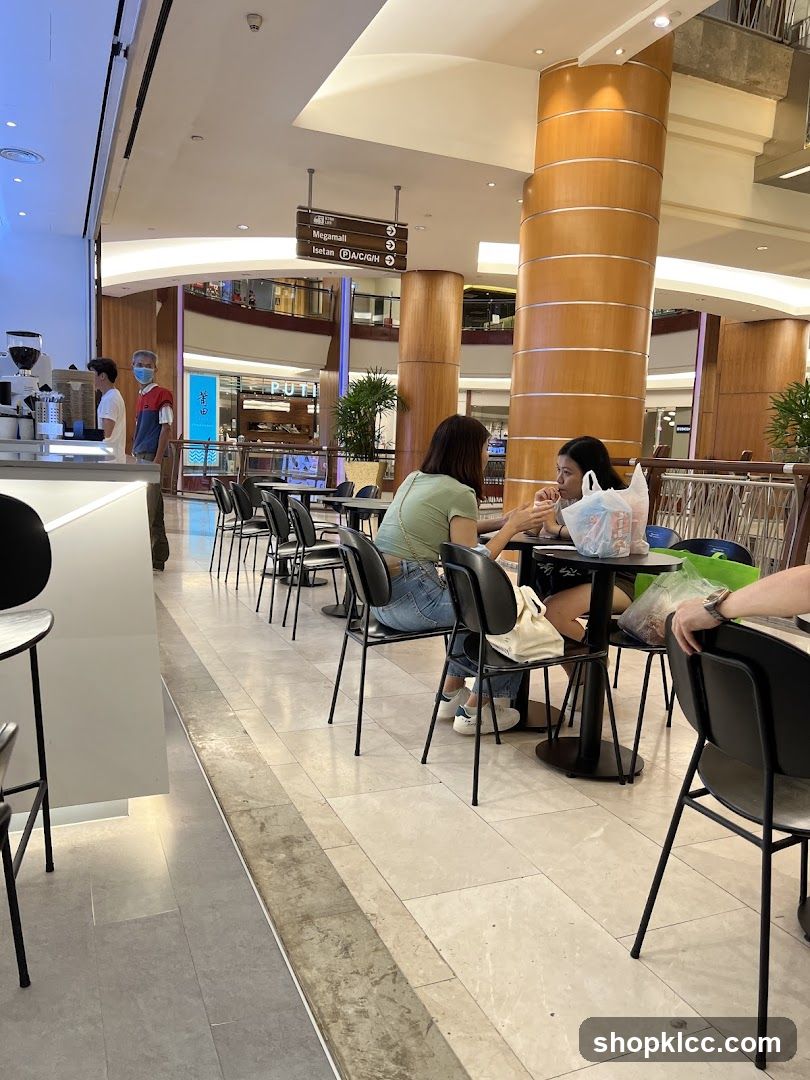 People sitting at tables in a mall