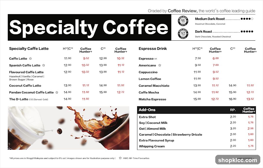 Specialty Coffee Menu