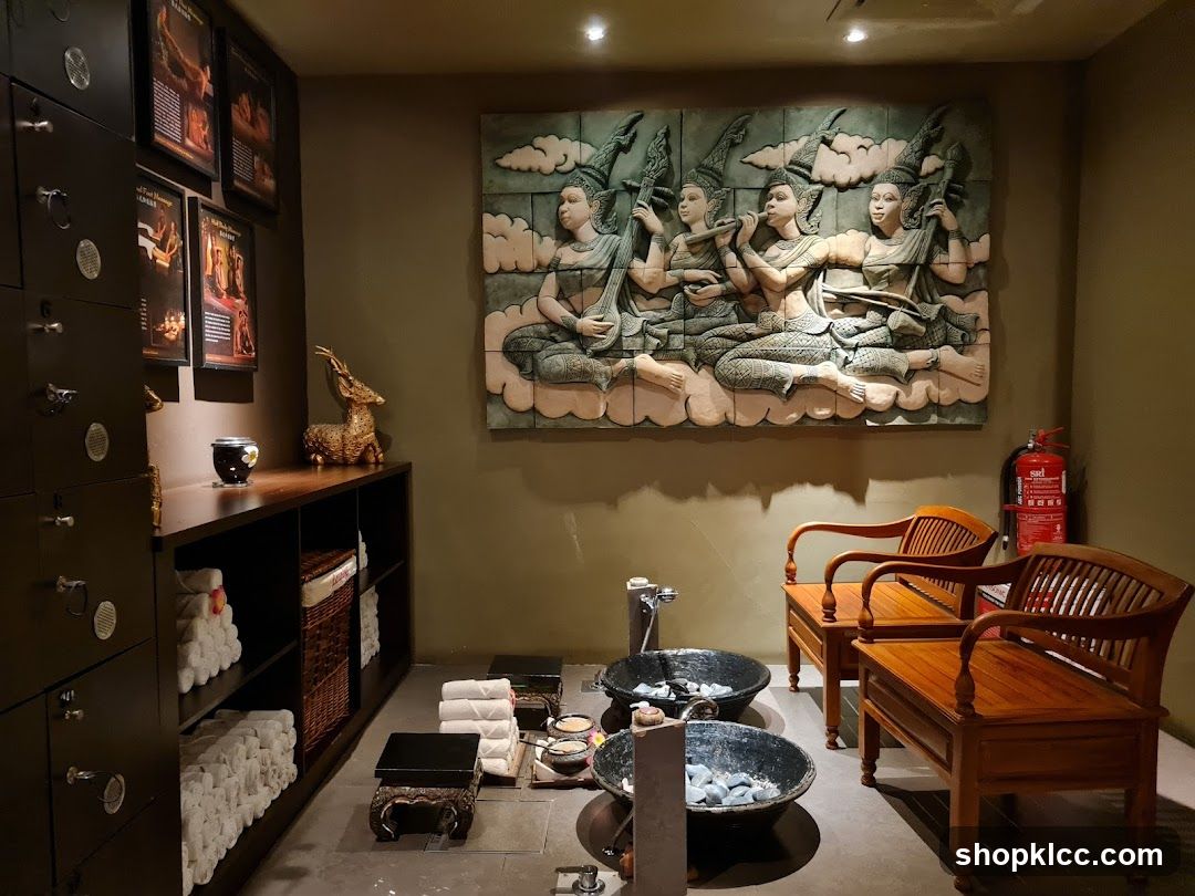 Spa waiting area with foot massage stations