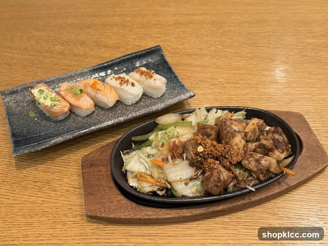 Sizzling Chicken and Sushi