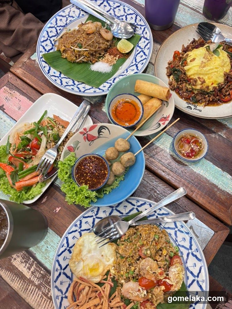 Table with Thai dishes