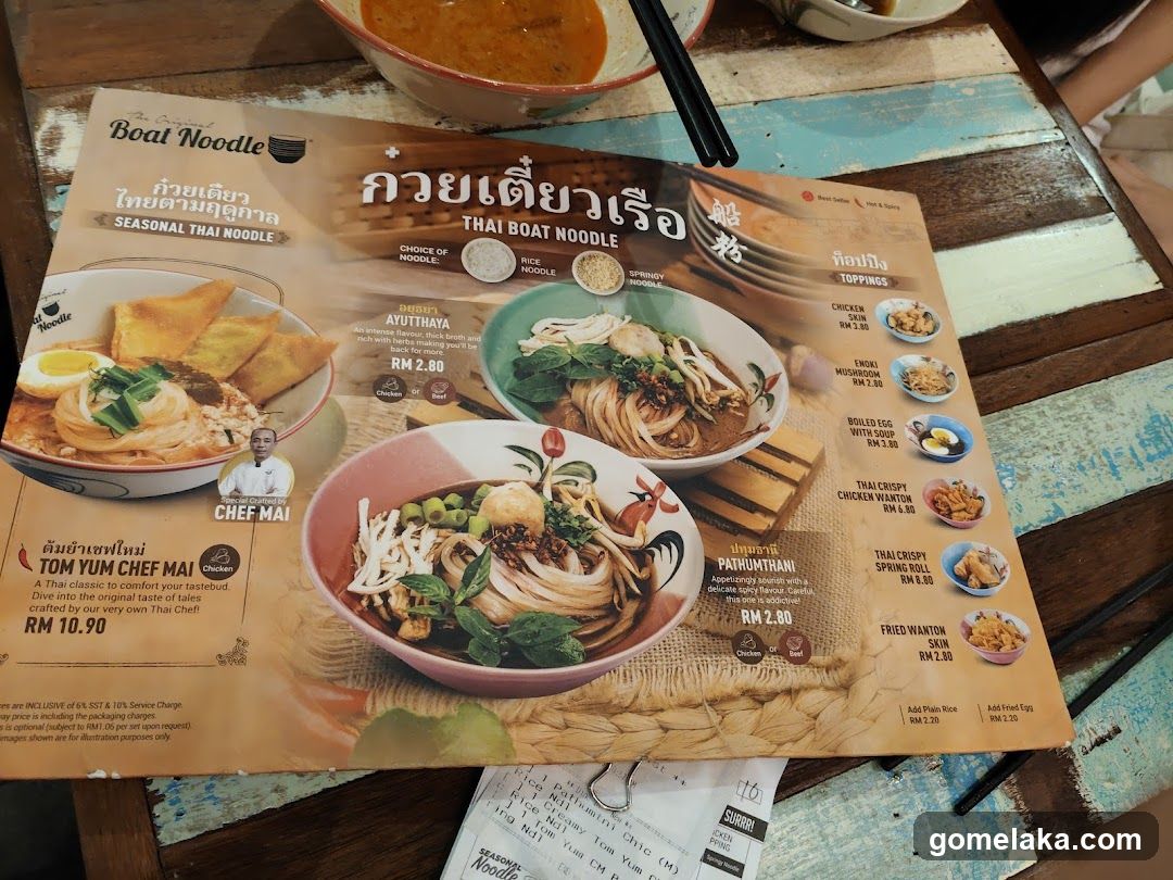 Boat Noodle Menu