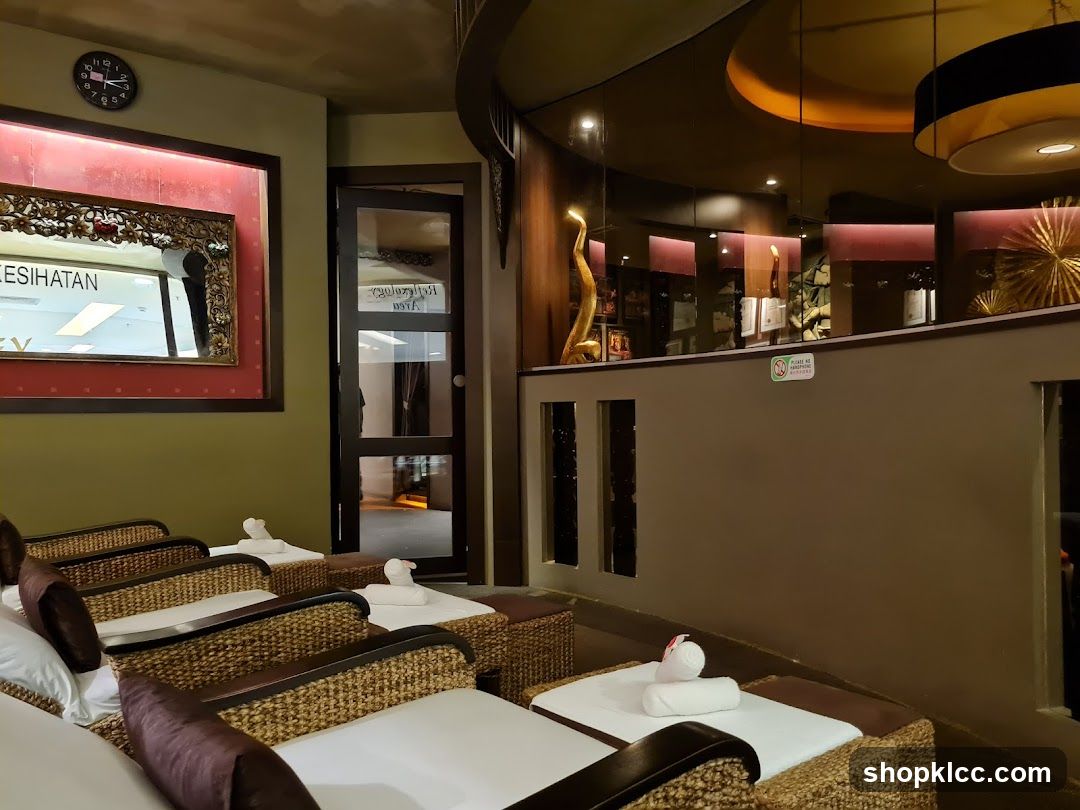 Spa waiting area with massage chairs