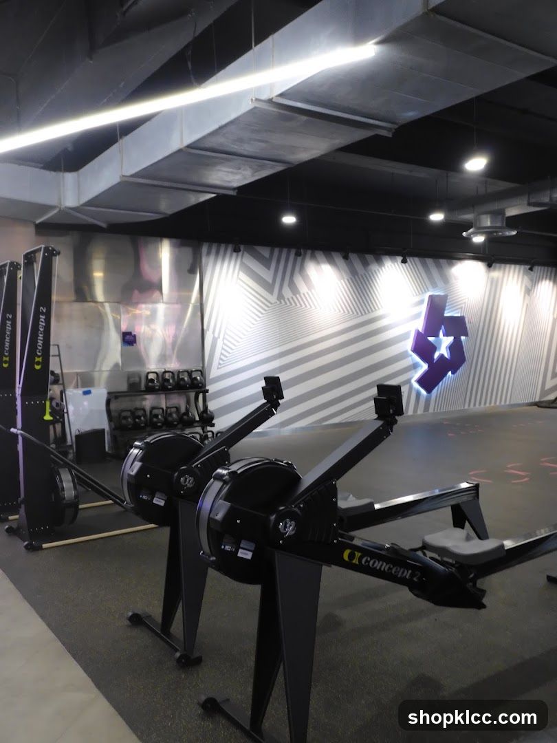 Gym Interior with Rowing Machines