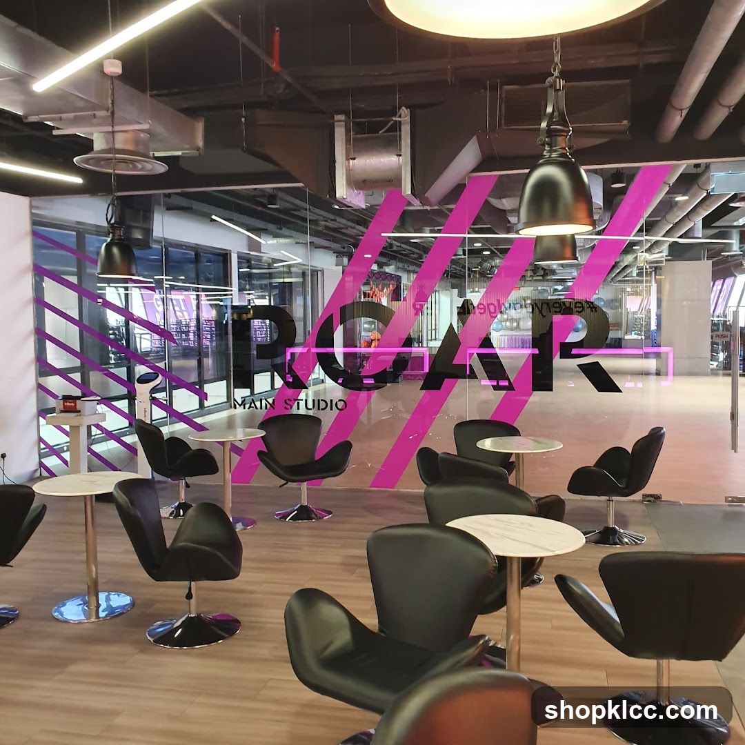 Interior of a modern studio with seating area
