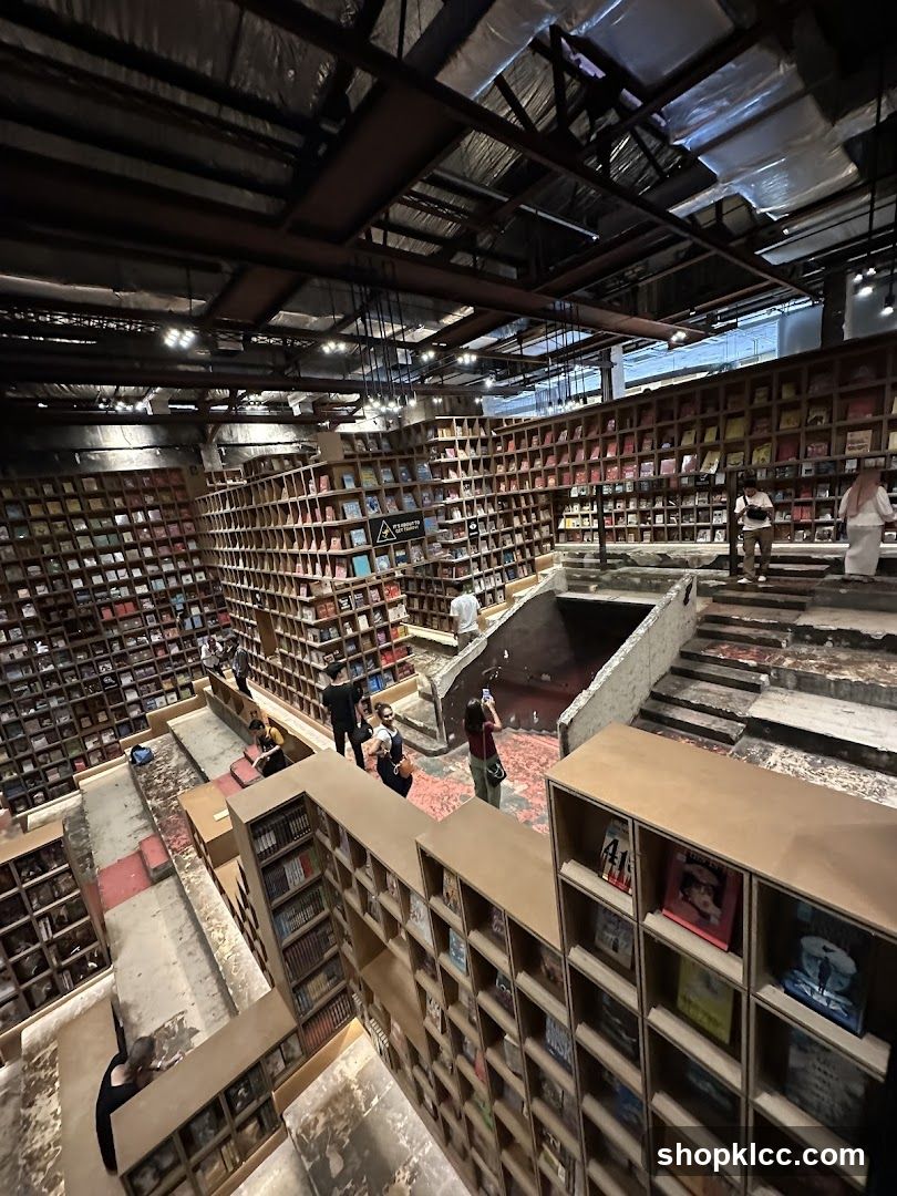 Interior of a multi-level bookstore