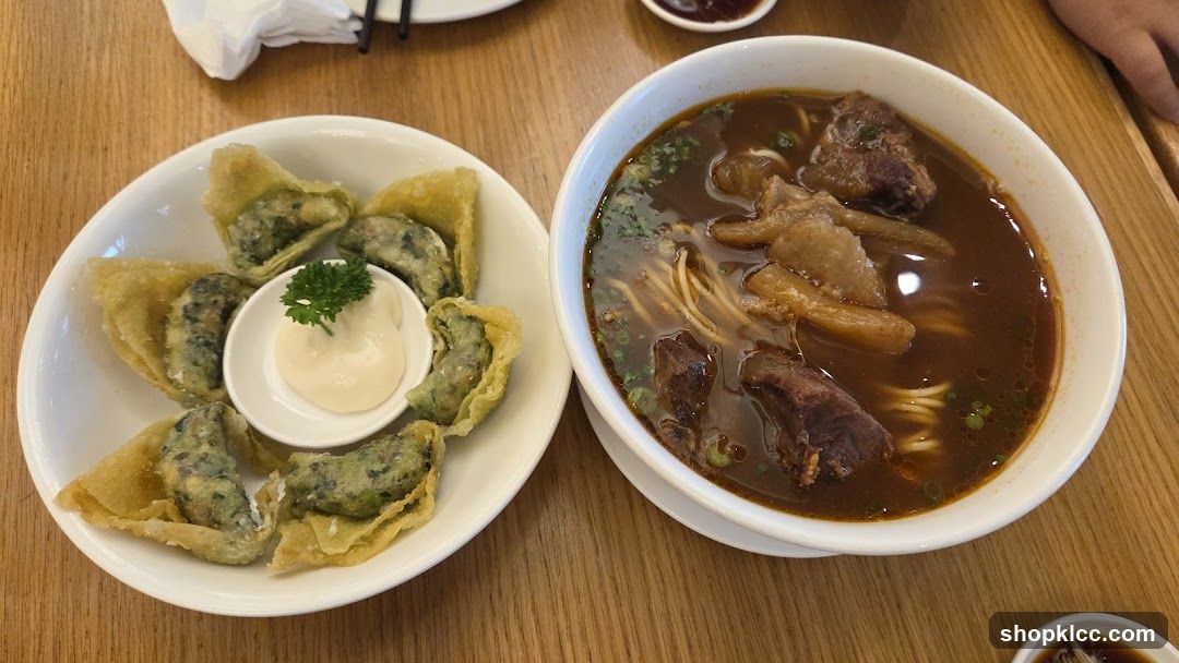 Beef noodle soup and fried dumplings