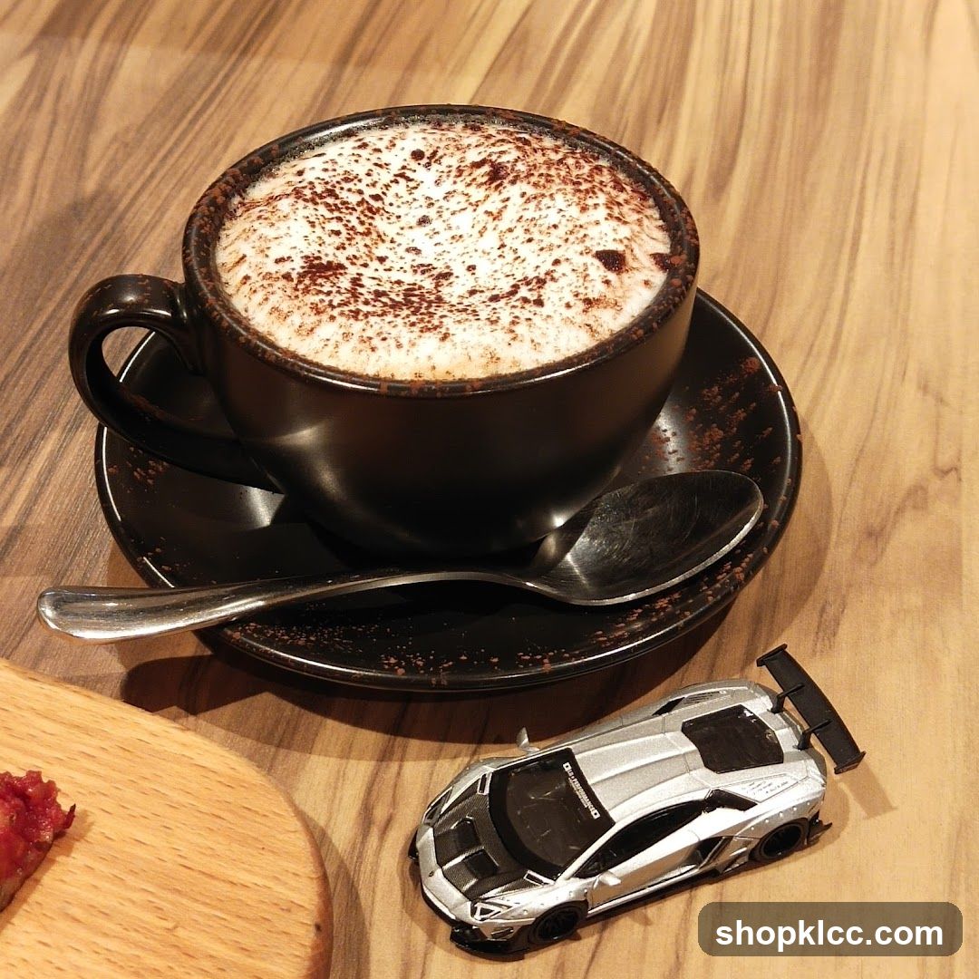 Cappuccino with Chocolate Dusting and Toy Car