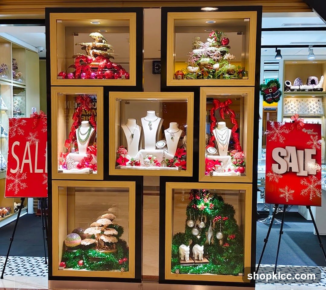 Jewelry Store Display with Holiday Decorations