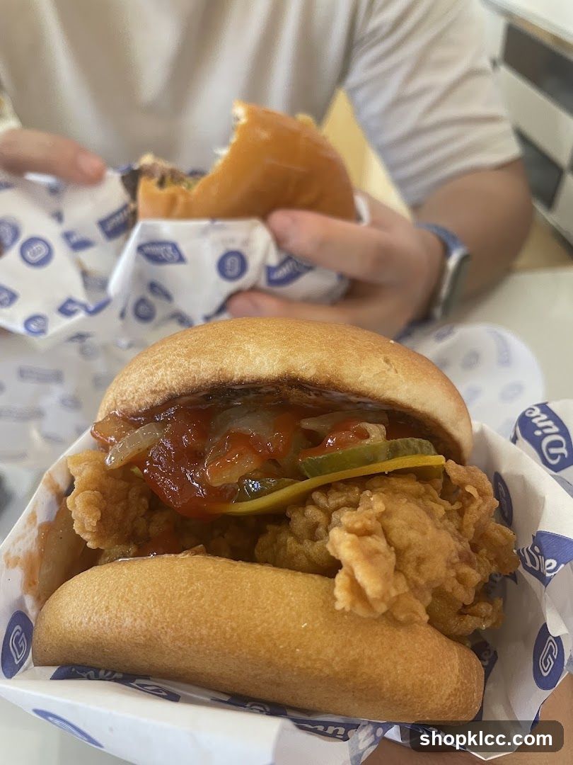 Close-up of a fried chicken burger