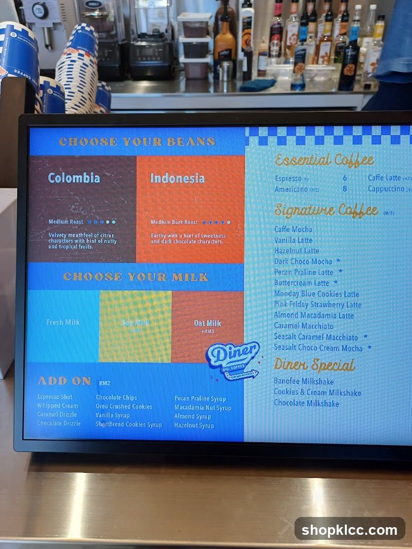 Diner Digi Coffees Menu