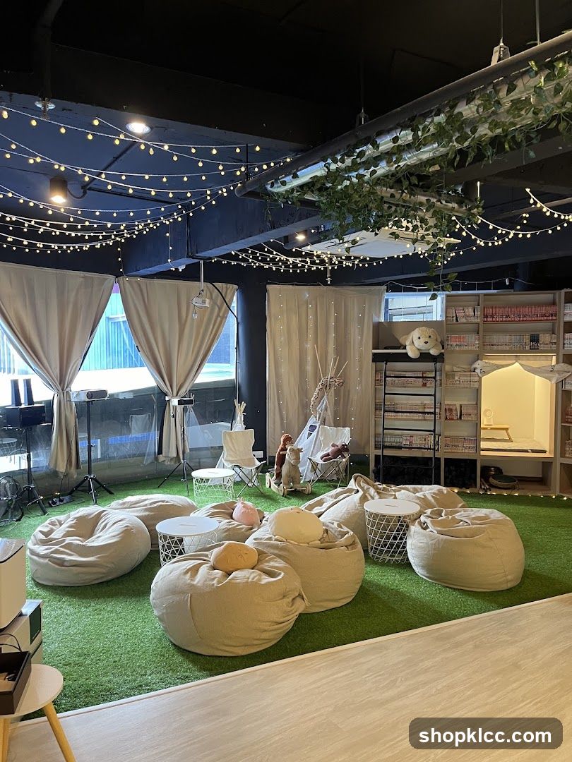 Cozy Reading Nook with Beanbags and Fairy Lights