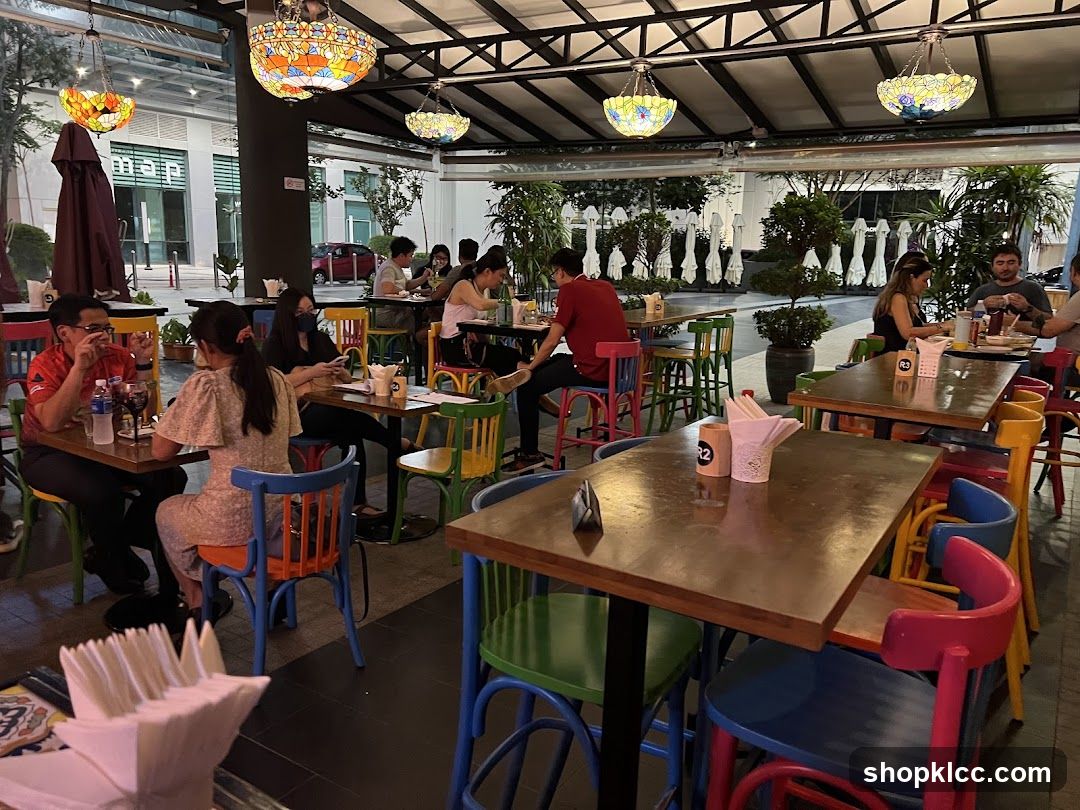 Outdoor Dining Area with Colorful Chairs